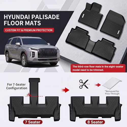YITAMOTOR Floor Mats Fit for Hyundai Palisade 2020-2025 7/8 Seats, TPE All Weather Car Protection Floor Liners Palisade Accessories, 1st & 2nd & 3rd Row & Backrest Mat & Cargo Liner, Black - style: 2020-2025 Palisade Full Set