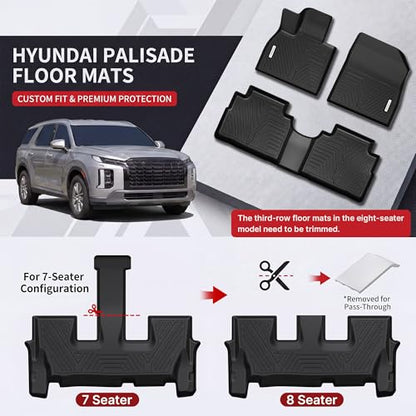 YITAMOTOR Floor Mats Fit for Hyundai Palisade 2020-2025 7/8 Seats, TPE All Weather Car Protection Floor Liners Palisade Accessories, 1st & 2nd & 3rd Row & Backrest Mat & Cargo Liner, Black - style: 2020-2025 Palisade Full Set
