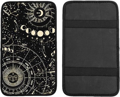 Auto Center Console Cover, Car Armrest Box Pad,Sun and Moon Soft Waterproof Auto Armrest Seat Box Cover Protector for Most Vehicle SUV Truck Car - color: Sun and Moon