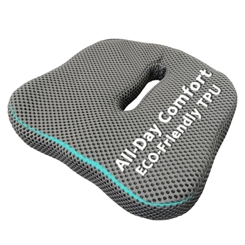 Cut-Out Seat Cushion – TPU Pressure Relief Pad with Center Hole for Tailbone & Hip Support, Breathable & Washable Donut Pillow for Office, Car, Wheelchair Use (Gray) 16.69" L × 15.16" W - color: Gray