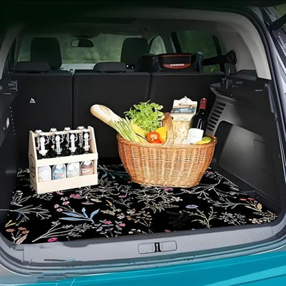 Universal Car Trunk Mat 29" x 39", Flower Branch Print All Weather Trunk Protection Cargo Liner, Durable Cargo Mat Rear Trunk Liner, Stylish Vehicle Interior Accessories Suitable for Most Car Models - color: Flower Branch