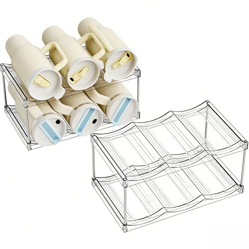 Yieach 2 Pack 2 Tier Stackable Water Bottle Organizer for Stanley,Yeti 40 oz Tumbler Organizer,Waterbottle Storage Rack,Clear Acrylic Cup Organizers for Kitchen Cabinets,Countertop,Pantry Shelf - size: 2 Tier(2 Set) Hold 12 Bottle
