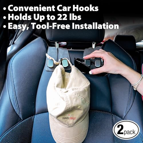 Headrest Hooks for Car, Purse Hook for Car, Premium Leather Twin Hook Car Seat Hooks, Double Hook Seat Back Storage Organizer for Purses, Bags, SUV, Truck, Vehicle, 2 Pack, Grey - color: Gray