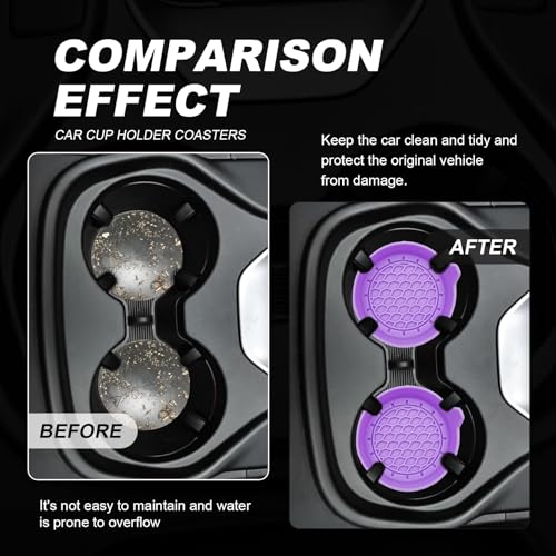 4-Pack Universal Cup Holder Coasters, Black Silicone Inserts - Keep Your Car Clean with Non-Slip & Spill-Proof Coasters for All Vehicles (Purple) - color: Purple