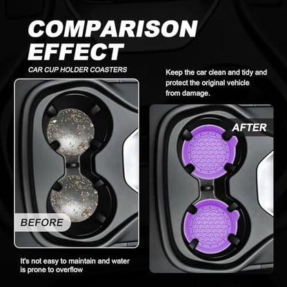 4-Pack Universal Cup Holder Coasters, Black Silicone Inserts - Keep Your Car Clean with Non-Slip & Spill-Proof Coasters for All Vehicles (Purple) - color: Purple