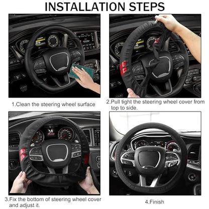 YOSRTER Steering Wheel Cover for Dodge Charger Durango Challenger Journey Ram Breathable Anti-Slip Leather Wheel Covers for Dodge Steering Wheel Accessories Compatible 14-15 Inch（Red Trim） - color: Red Trim