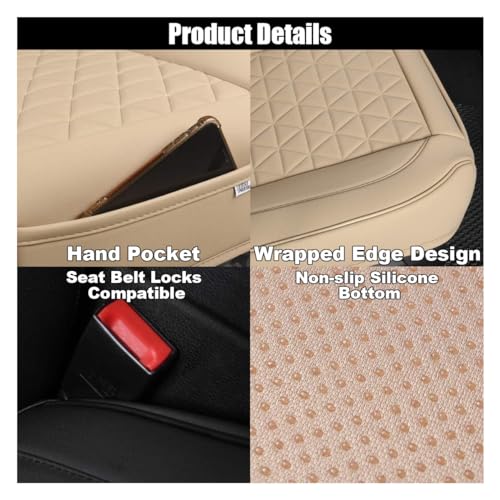 Leather Car Seat Cover, Auto Front Bottom Seat Cover Luxury Car Seat Protector Anti-Slip Waterproof Cushion Cover with Storage Pocket, for Most Cars, Trucks, SUVs (Beige) - color: Beige