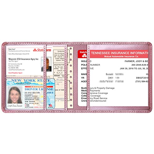 Car Insurance and Registration Holder, 5.5 x 5 Inch PU Leather Vehicle Glove Box Organizer Wallet Case for Insurance Card, Driver License, Paperwork - Rose Gold - color: RoseGold