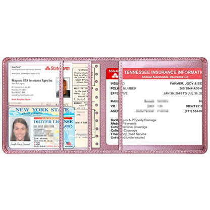 Car Insurance and Registration Holder, 5.5 x 5 Inch PU Leather Vehicle Glove Box Organizer Wallet Case for Insurance Card, Driver License, Paperwork - Rose Gold - color: RoseGold