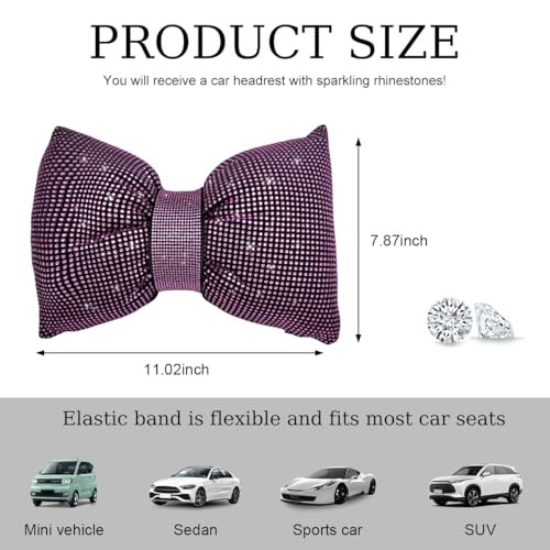 Yourkar Bling Car Seat Neck Pillow, Soft Bling Bowknot Headrest Neck Support Rest Cushion, Neck Relax Head Rest Auto Pillow with Crystal Rhinestone for Women, Car Accessories (Pink) - color: Pink