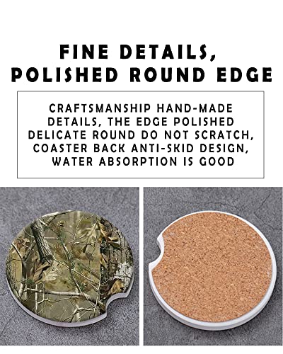 CLEVI 2 Pack Universal Ceramic Car Forest Camouflage,Camo Tree Ceramic Stone with A Finger Notch for Easy Removal of Car Cup Holder Coaster - color: Forest Camouflage