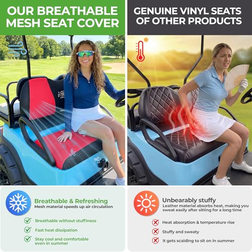 10L0L Golf Cart Seat Covers, Super Comfort Cooler Than Vinyl Seat Cover, Front and Rear Seat Cover for Yamaha EZGO Club Car, No Drilling Breathable Mesh Bench Seat Blanket, Machine Washable - color: Red + Black, style: Front Seat - For Yamaha & Club Car P