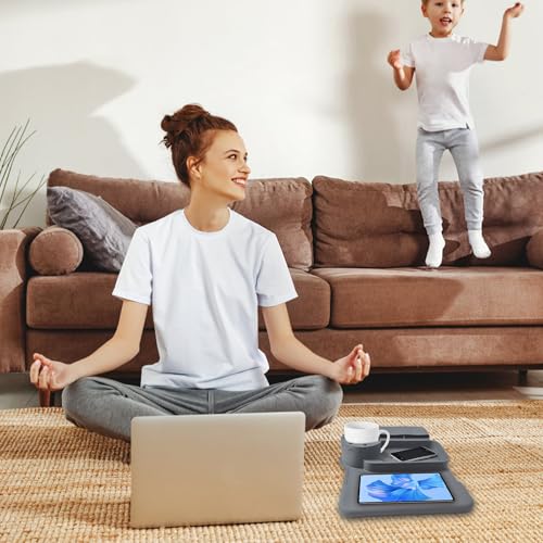 Couch Cup Holder Tray, Silicone Sofa Armrest organizer with Side Pockets for Storage Remotes, Cell-phone,Tablet or Snack, Anti-Spill and Anti-Slip Sofa Arm Tray for Recliner, Armchair Caddy (Gray)
