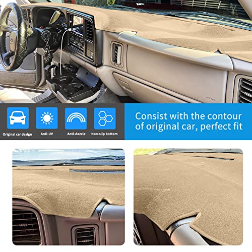 Dashboard Cover for Chevrolet Silverado 1500 2500 3500 1999-2006 Avalanche Chevy Tahoe Suburban GMC Sierra Yukon Dash Cover Mat(Premium Carpet, Beige) - color: Beige