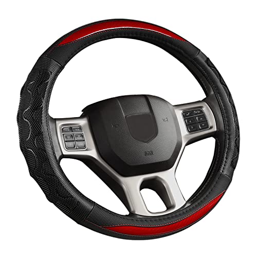 GIANT PANDA Steering Wheel Cover for Dodge Ram 1500 - Car Steering Wheel Covers for Dodge Ram 2500 3500 15.5-16 inch - Red - color: B-Black+Red