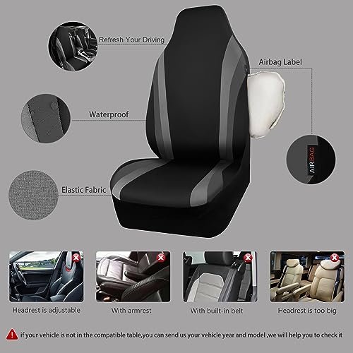 CAR PASS AquaShield Neoprene Waterproof Car Seat Covers for Front Seats Only, High Back Bucket Seat Cover,Airbag Compatible,Line Rider Seat Covers Universal Fit for Truck Van SUV (Black and Gray) - color: Black and Gray