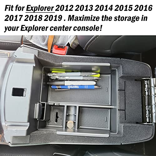 Center Console Organizer Tray Compatible with Ford Explorer 2012 2013 2014 2015 2016 2017 2018 2019 Accessories Armrest Glove Box Secondary Storage Divider Insert ABS Materials
