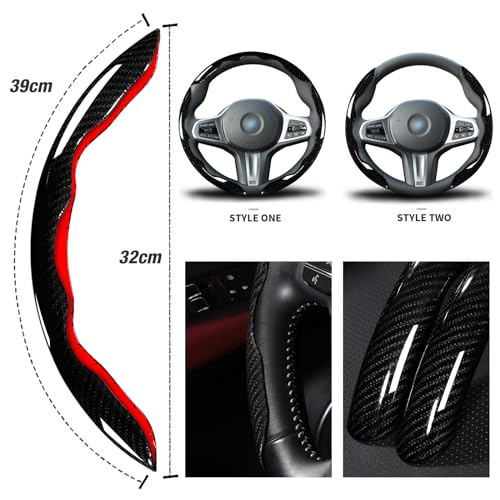 Car Steering Wheel Cover Set Bright Carbon Fiber Wrap Non-Slip 3pcs Steering Wheel Accessories 14.5-15 inch Universal (Black) - color: Black Black Black