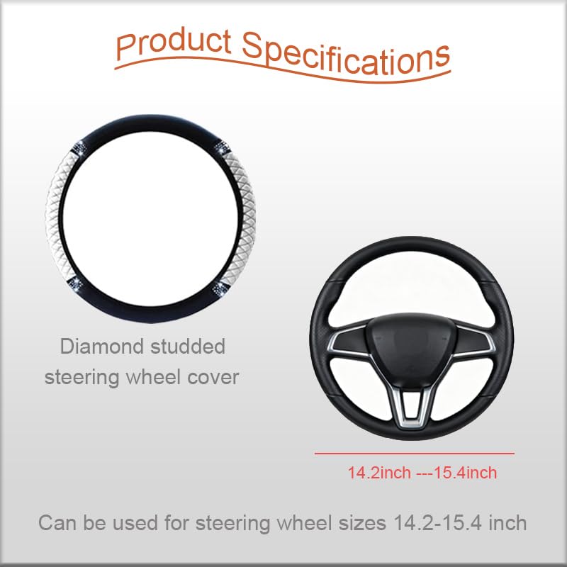 Microfiber Leather Steering Wheel Cover with Anti-Slip Lining Universal Car Accessory for Steering Wheel with a Diameter of 14.5-15 inch (White) - color: White