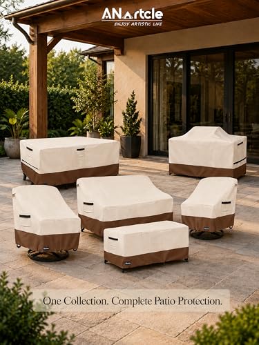 ANartcle 3-Seater Patio Sofa Cover,79W x 37D x 35H Inches Outdoor Couch Cover,100% Waterproof Heavy Duty Patio Sofa Covers,Patio Furniture Covers,Beige&brown - color: Sofa-Beige&brown, size: 79"W x 37"D x 35"H