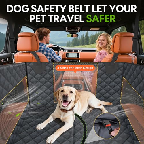 Dog Car Seat for Large Dogs — Hard Bottom Back Seat Extender for Dogs Supports 110lbs — Half Size Dog Car Hammock Passenger Friendly Waterproof PU Leather Pet Travel Bed for SUV Truck & Vehicle