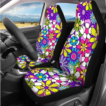 12 Pcs Daisy Flower Car Accessories Full Set for Women Girly Daisy Car Seat Cover Steering Wheel Cup Holder Armrest Pad Gear Shift Cover,Car Handbrake Cover,Fit for Most Truck SUV - color: Novelty Daisy