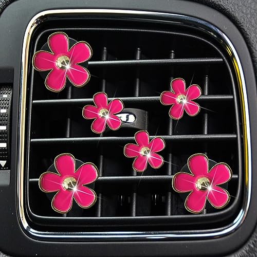 Daisy Air Vent Clips - 6 Pcs Cute Flower Car AC Outlet Clip, Freshener Clip Charm - interior Decor Charm (Rose Red) - color: Rose red