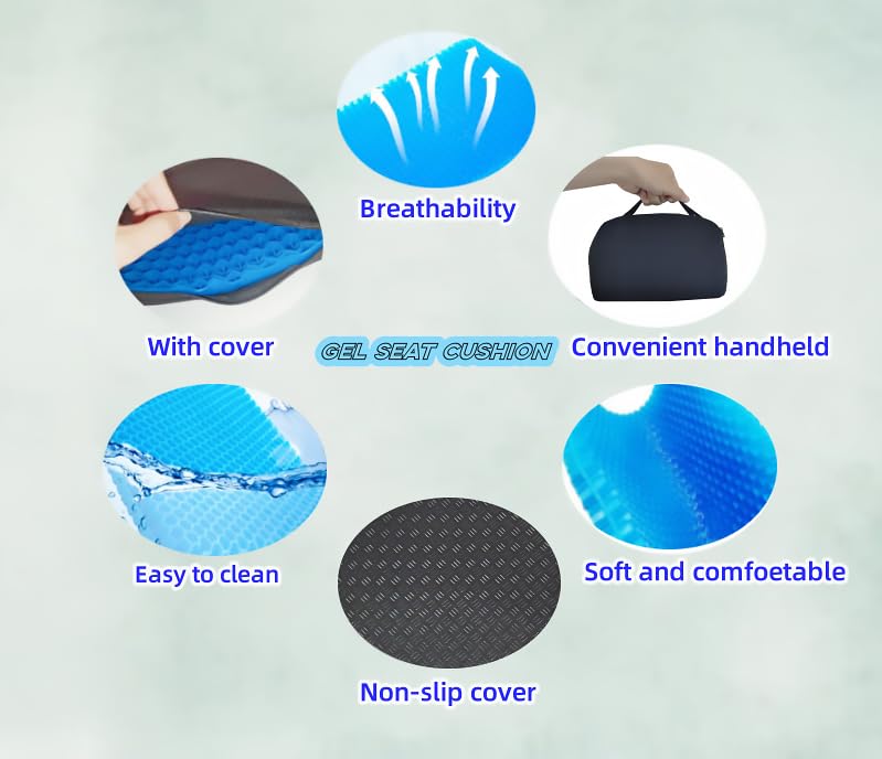 Gel Seat Cushion, Foldable Seat Cushion Comfortable Travel Seat Cushions Soft Breathable for Chair, Car, Plane Outdoor Activities, Stadium, Picnic, Hiking, Mountaineering Relief Sciatica Pain