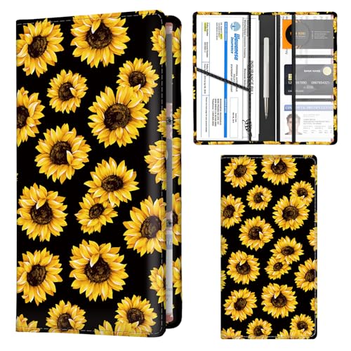 Car Registration and Insurance Holder with Magnetic Shut, Cute Vehicle Glove Box Car Organizer, Premium Interior Car Accessories for Women Men Cute Sunflowers - color: Cute Sunflowers