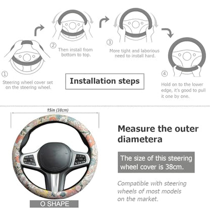 White Rabbit Mushroom Steering Wheel Cover Auto Jacquard Steering Wheel Protector, Anti-Slip, Breathable, Absorbing Sweat, Universal Mushroom Car Accessories 14.5–15 inch,Fit for Most Car, Trucks, SUV - style: White Rabbit Mushroom JQ
