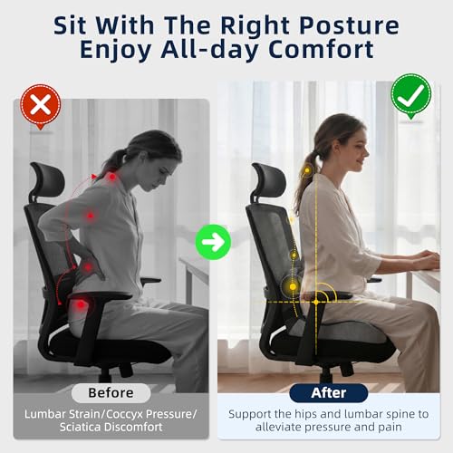 lazyzzz Office Chair Cushion, Memory Foam Seat Cushion with Lumbar Support & Adjustable Strap, Ergonomic Car Orthopedic Seat Cushion Back Pain Relief for Truck Driver, Office Chair, Gaming Chair