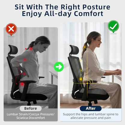 lazyzzz Office Chair Cushion, Memory Foam Seat Cushion with Lumbar Support & Adjustable Strap, Ergonomic Car Orthopedic Seat Cushion Back Pain Relief for Truck Driver, Office Chair, Gaming Chair