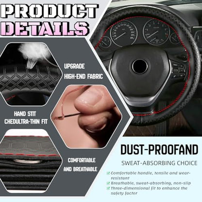 Car Steering Wheel Cover Universal Fit Round Stitch Steering Wheel Wrap Thin PU Leather Steering Wheel Cover Sewn on 15" Car Wheel (Coffee) - color: Coffee1