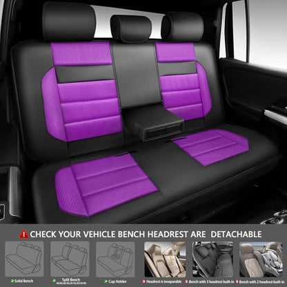 CAR PASS Memory Foam Seat Covers Full Sets, Airy Cool Mesh Thick Car Seat Covers Women, Leather Car Seat Covers 5 Seats Airbag Compatible, Universal Automotive Comfort for Cars, Trucks, SUV, Purple - color: purple