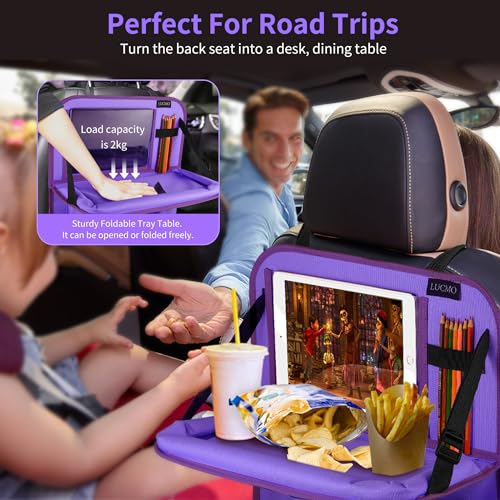 Car Backseat Organizer with Tablet Holder-2 Pcs,6 Storage Pockets Car Storage Organizer with Foldable Food Tray,Protectors Kick Mats Travel Accessories-Dark Purple - color: Midnight Violet, size: 2 Pack with Food Tray
