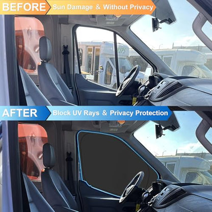 Front Side Window Sun Shade for 2015-2024 Fo-rd Transit Van High and Medium Roof Accessories, Foldable Window Sunshade Sun Visor Protector, Side Shades Sun Shield Blocks UV Ray Heat, Pack of 2 - size: Silver & Black-Fit 2015-2024 Ford Transit