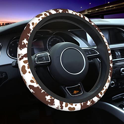 Brown Cow Print Steering Wheel Cover Universal 15 Inches for Women Men, Neoprene Anti-Slip Cute Car Steering Wheel Grip Wrap Car Accessories Protective Case Cover for Vehicle Truck SUV¡­ - color: Rainbow Cheetah Print