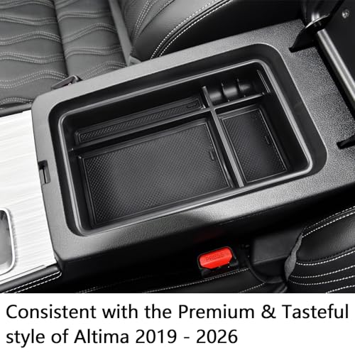 Altima Center Console Organizer Compatible with 2019-2023 2024 2025 2026 Nissan Altima Accessories S/SV/SR/SL/Platinum, ABS Plastic Armrest Box Insert Tray Armrest Storage Box, Black