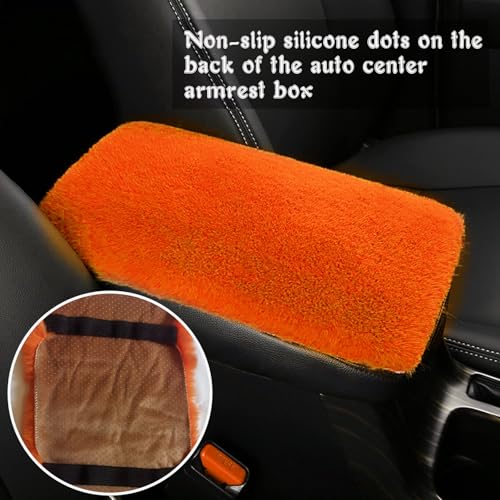 7 Pieces Fluffy Car Accessories Set,YUNXNYC Cute Fluffy Steering Wheel Cover Set Furry Fuzzy Steering Wheel Covers Winter Warm Fur Car Decoration Accessories for Women Girls (Orange)