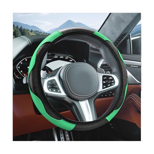 Elastic Car Steering Wheel Cover, Carbon Fiber Leather Automotive Wheel Protector, Anti-Slip Breathable Vehicle Interior Steering Accessories for Men Women, Universal Fit (Green) - color: Green