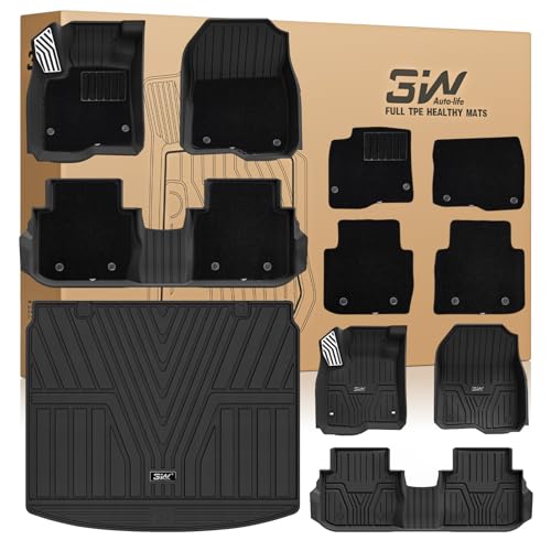 3W Floor Mats(with Metal Pedals) with Carpet & Cargo Liner Fit for Honda CR-V 2023 2024 2025 2026 TPE All Weather Waterproof Custom Fit Automotive Liners and Carpet for Honda CRV(Include Hybrid) - size: 2.Honda CR-V 2023-2026 Full Set with Carpets