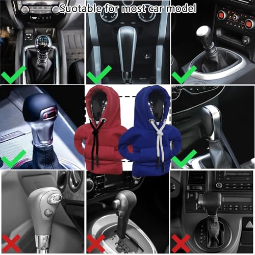 vvag Gear Shift Hoodie, Hoodie Car Gear Shift Cover, Car Shift Knob Hoodie, Automotive Interior Accessories, Universal Fit Knob Cover Gift (Red+Blue) - color: Red+Blue