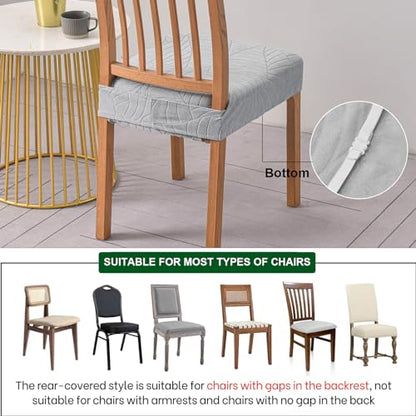CRFATOP Waterproof Dining Room Chairs Seat Covers Set of 4 with Stretch Bench Slipcover Jacquard Kitchen Chair Slipcover Washable Seat Cushion Slipcover for Hotel Banquet Wedding Party, Light Grey - color: 03 Jacquard Light Grey