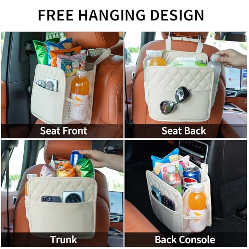 2Pack Car Seat Back Hanging Bag Car Document Holder Multi-Pocket Bottle Bag Storage Box Organizer Travel Tidy Pouch Pocket Kids Beige - color: Beige C x2