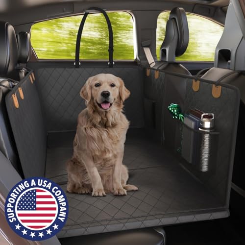 Katziela Back Seat Extender for Dogs-Large Space, Dog Car Seat Cover Hard Bottom Covered with 2 Foams Sturdy Backseat Extender for Dogs, Waterproof Dog Hammock for Car, SUV, Truck Car Bed 425Lbs - color: Black