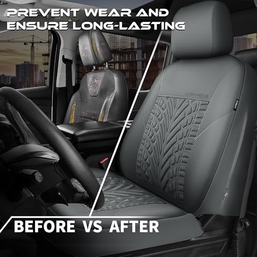 CAR PASS Neoprene Waterproof Seat Covers Full Sets, Wetsuit Car Seat Covers 5 Seats Universal Fit for Vans, Truck, SUV, 3D Tyre Embossed Seat Covers Anti Slip with Armrests, Aibag Compatible(All Gray) - color: Pure Gray Neoprene, size: Full sets