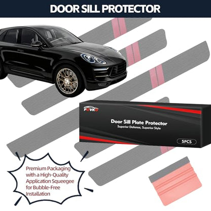 Universal 5PCS Door Sill Protector, Car Door Threshold Protection, Car/SUV Universal Rubber Scratch Resistant Exterior Accessories, Dodge Charger Challenger Durango Accessories(Red)