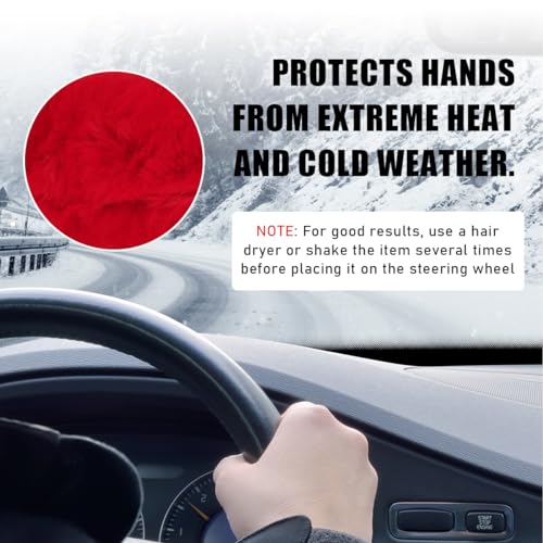 5 PCS Fluffy Steering Wheel Covers Set, Faux Wool Steering Wheel Cover & Handbrake Cover & Gear Shift Cover & 2 Seat Belt Shoulder Pads, Universal Car Accessories (Red) - color: Red