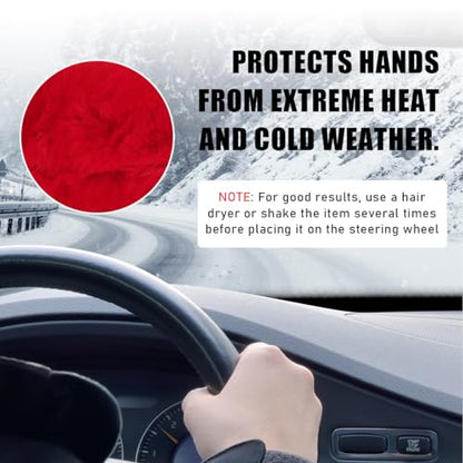 5 PCS Fluffy Steering Wheel Covers Set, Faux Wool Steering Wheel Cover & Handbrake Cover & Gear Shift Cover & 2 Seat Belt Shoulder Pads, Universal Car Accessories (Red) - color: Red