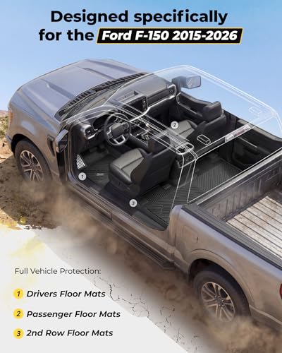 3W Floor Mats (with Metal Pedals) for Ford F-150 2015-2026 & F150 Lightning 2022-2025 SuperCrew (w/o Fold Flat Storage), TPE All Weather Custom Fit, Front & Rear 3PCS | Heavy Duty, Easy Clean - Black - size: 1.F150 2015-2026 Upgraded Floor Mats w/o Storag
